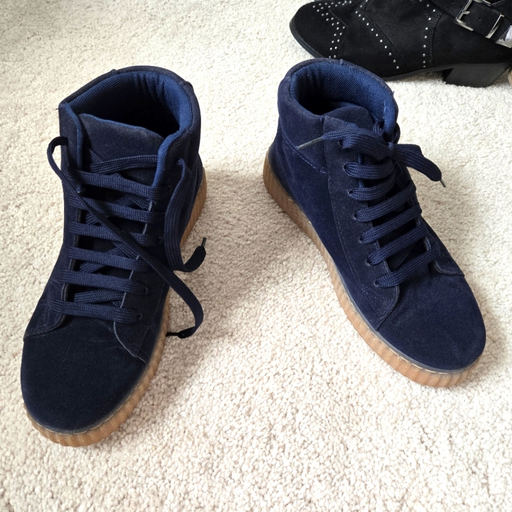 Navy Blue Vegan Suede Creepers size 8.5